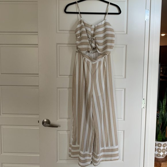 L'ATISTE Pants - Tie Front Cutout Striped Jumpsuit